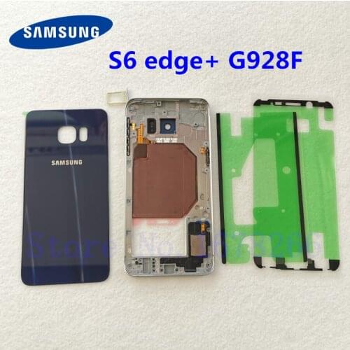 SAMSUNG Galaxy S6 edge+ S6 Plus G928 G928F Full Housing Rear Case Bezel Metal Middle Frame S6+ glass Back Cover + Sticker