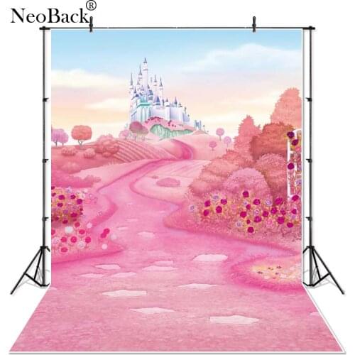 NeoBack Pink Fairy Tale Castle Photography Backdrops Children Background Photo Studio Flowers Wonder Land Photo Background P4017