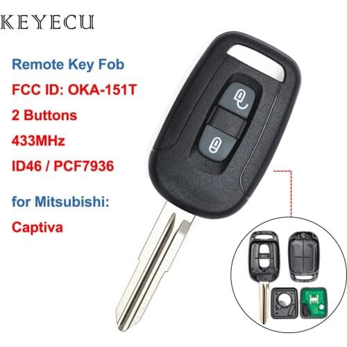 Keyecu Remote Car Key Fob 2 Button 433MHz ID46 Chip for Chevrolet Captiva 2008 2009 2010 2011 2012 2013 FCC ID: OKA-151T