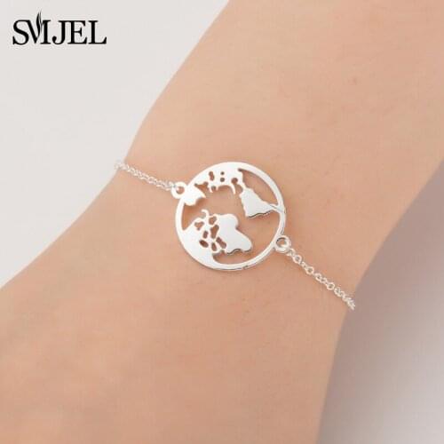 SMJEL Creative Design World Map Bracelet Bangle Round Globe Wanderlust Jewelry Personalize Fashion Travel Earth Bracelets