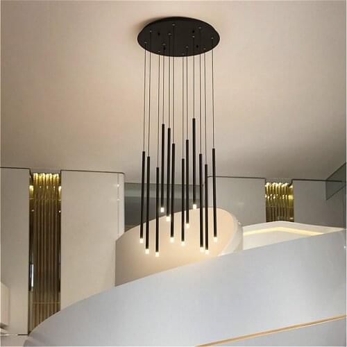 Modern Black Art Staircase Chandelier Nordic Duplex Apartment Villa Spiral Staircase LED Chandelier Attic Restaurant Chandelier