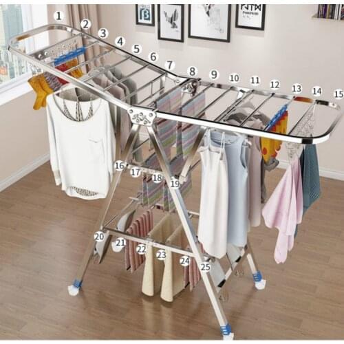Stainless steel drying rack floor folding indoor household cool drying rack balcony simple children hanging clothes rack