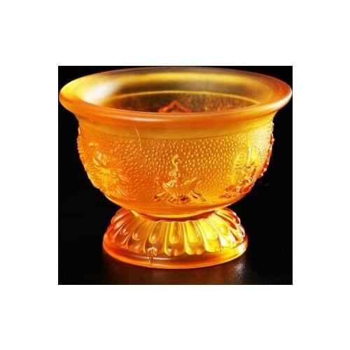 Tibetan Buddhism Coloured Glaze Carving Eight Auspiciousness Cup