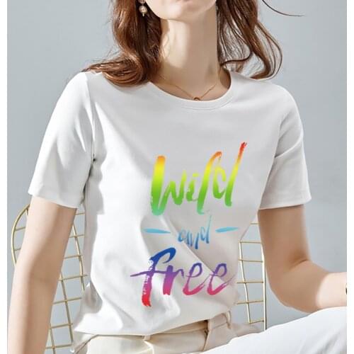 T-shirt Woman Fashion Color Letter Printing Casual Summer Tops Personality Watercolor Short-sleeved Round Neck White T-shirt