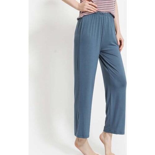 2021 Modal Womens Pajamas Solid Color Loose High Waist Large Size Wide Leg Pants Summer Drape Home Thin Casual Sleep Bottoms