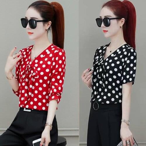 Women Blouse Polka Dot Chiffon Long-Sleeved Top Blusas Ropa De Mujer