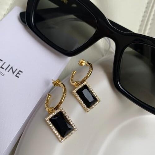 Morivovog 925 Sterling Silver Shine Square Black Zircon Charm Earrings for Women Temperament Stud Earrings Light Luxury Jewelry