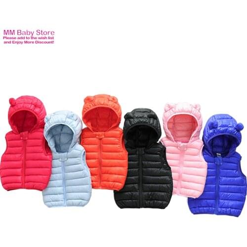 2021 Autumn Winter Child Waistcoat Girls Boys Down Vest Baby girl Sleeveless Kids Hooded Jacket Outwear Infant Baby Clothes