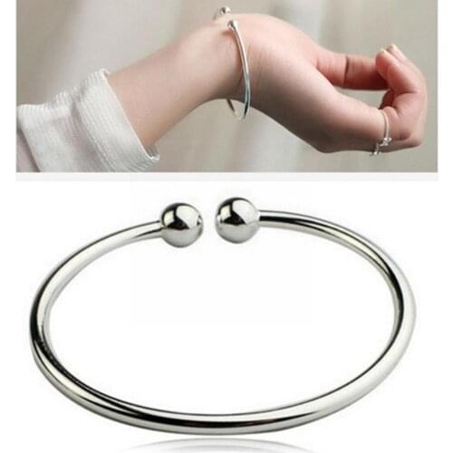 1 PCS Fashion New Silver Open Bangle Korean Simple Womens Birthday Gift Decorative Glossy Bracelet Bracelet N3S1