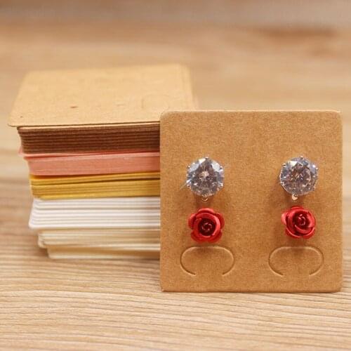 100PcsDIY colorful Paper earring Tags kraft/pink/ivory Ear Studs Earrings Jewelry Package tag card two pirs stud earring tag