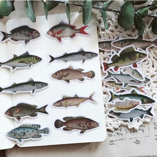 20pcs DIY Handbook Fish Stickers Album Notebook Diary Retro-European TN Decoration Material Sticker japanese stationery