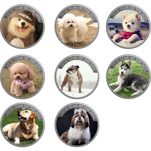 8pcs/set 2018 Year of The Dog Challenge Coin 999.9 Silver Plated Metal Coins Art Ornament Child Souvenir Gifts Metal Coin
