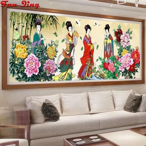 Diamond Painting Round Full Drill Chinese style Classical beauty peony illustration DIY Mosaic Embroidery 5D Cross Stitch gift