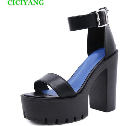 Plus Size 35-42 Fashion Super High Heel Catwalk Sandals Women 2021 Summer Black Leather Sandals Platform Female Open Toe Shoes