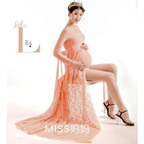 Elegence Shoulderless Maternity Shoot Dress Cute Pregnancy Photography Dress For Baby Shower Pregnant Women Maxi Gown Photo Prop