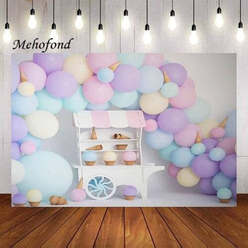 Mehofond Photography Background Ice Cream Cart Balloon Baby Shower Girl Birthday Party Portrait Decor Backdrop Photo Studio Prop