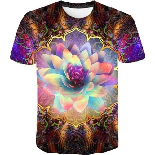 Amazed Beautiful Lotus Printing 3D T-shirt Mens t-shirt Vertigo Hypnotic Funny Short sleeved Hip-Hop T-shirt Homme Tees Tops