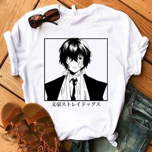 Bungo Stray Dogs T-Shirt Women Manga Chuuya Nakahara Tee Shirt Dazai Harajuku Unisex Atsushi Nakajima White Short Sleeve Tops