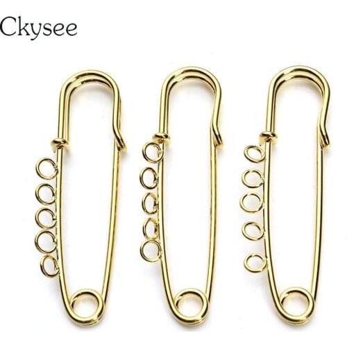 Ckysee 10Pcs/lot 60mm Length Metal Iron Brooch Pins With 5 Loops Diy Findings Gold Color Brooch Safety Pins For Jewelry Making