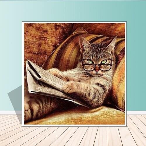 Cute Reading Cats with Glasses and Books Modern Home Wall Decoration Canvas Painting Wall Art Animal Print Cuadros Paintings