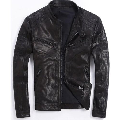 New Style Fashion Soft Sheepskin Jacket.mens Genuine Leather Coat.quality Slim Motor Jackets.cool Clothing Men Jacket