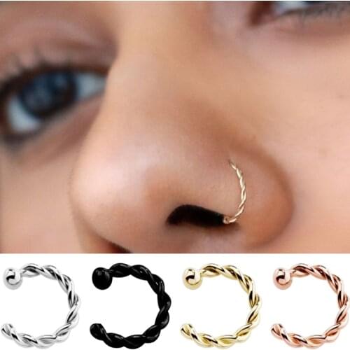 New Twisted C Shape Fake Nose Ring for Women Faux Piercing Body Jewelry Personality Fake Nose Lip Rings 1 PC Nose Ring