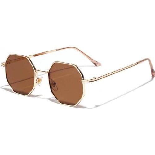 New Octagon Sunglasses Women Gold Black Brown Small Sun Glasses for Men Outdoor Polygon Metal Frame Birthday Present Male Uv400