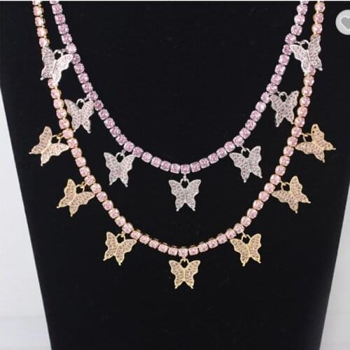 New Butterfly Chain 4MM Tennis Chain Choker Necklace Iced Out Cubic zircon Bling Hip Hop Charm Jewelry For Men Women Gift