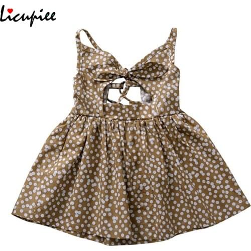 1-5 Years Girls Knee High Halter Dress, Sleeveless and Backless Hollowed V-neck Dress, Fresh Summer Clothes for Baby Girl