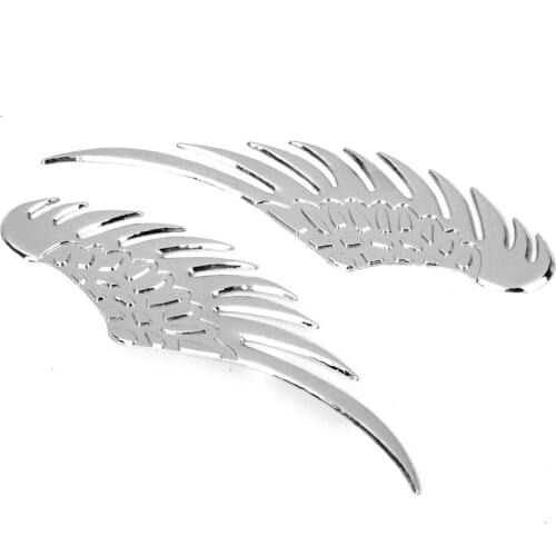 Pair Of 3D Angel Wings Style Car Auto Vehicle Metal Sticker Decals - Silver