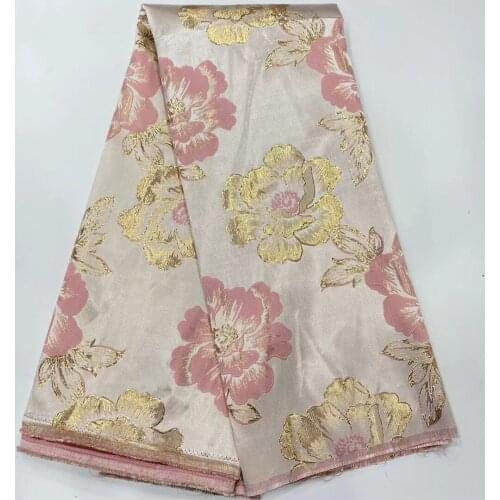 2021 5Yards Brocade Jacquard Fabric African Damask Lace Material Floral Design Cloth Nigerian Tissu Tela Africaine Tecido PJZ15