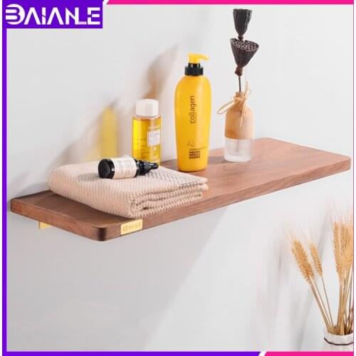 Bathroom Shelf Organizer Wood Brass Corner Storage Holder Shelves Bathroom Accessories Wall Mounted Toilet Shower Shampoo Rack
