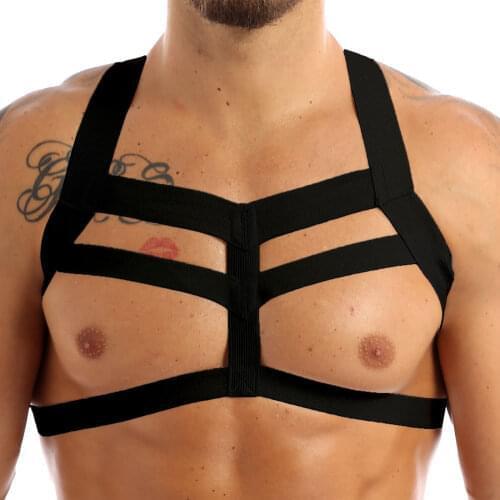 Harness Mens Lingerie Nylon Body Chest Harness Bondage Hollow Out Halter Neck Exotic Sex Costume