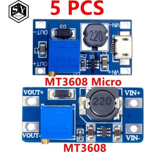 5PCS Great IT MT3608 2A Max DC-DC Step Up Power Module Booster Power Module 3-5V to 5V/9V/12V/24V