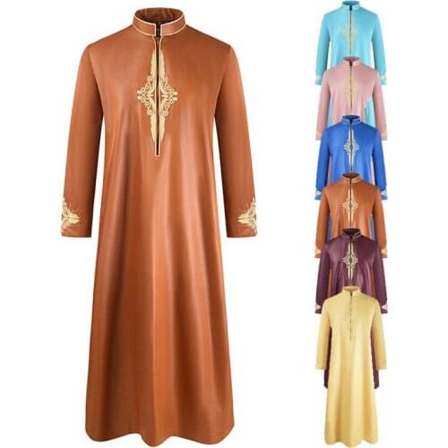 Ramadan Muslim Abaya Solid Color House Robe for Men 2021 New Dubai Turkey Indian Vintage Fashion Loose Islamic Clothing