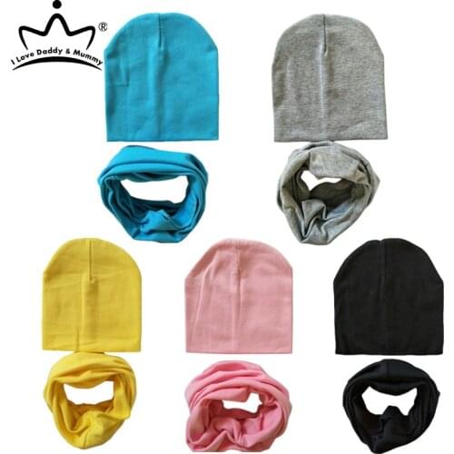 2Pcs Cotton Baby Hat Scarf Set Winter Autumn Baby Boy Girl Cap Beanie Solid Color Kids Children Caps Scarves Collar