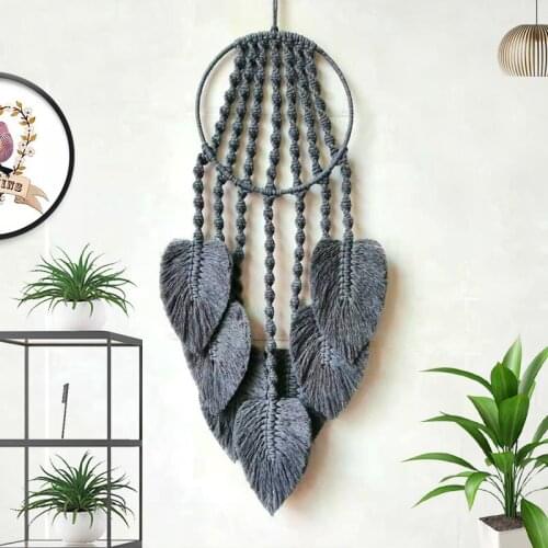 Nordic Hand Woven Leaf Tapestry Dream Catchers Handmade Boho Wall Hanging Room Decoration INS Boho Wind Chimes Wall Art Decor