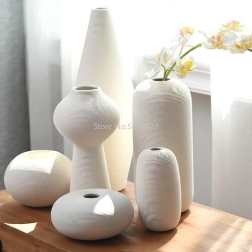 Nordic Classic White Art Ceramic Flower Vase Dining Room Creative Decoration Porcelain Vases