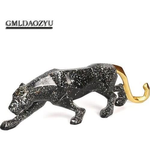 MODERN ABSTRACT GOLDEN LEOPARD SCULPTURE GEOMETRIC RESIN LEOPARD STATUE WILD ANIMAL DECORATION GIFT CRAFTS HOME ACCESSORIES