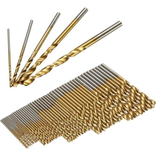 JUSTINALU 50PCS 1/1.5/2/2.5/3mm HSS Titanium Coated Twist Drill Bits High Speed Steel Drill Bit Set