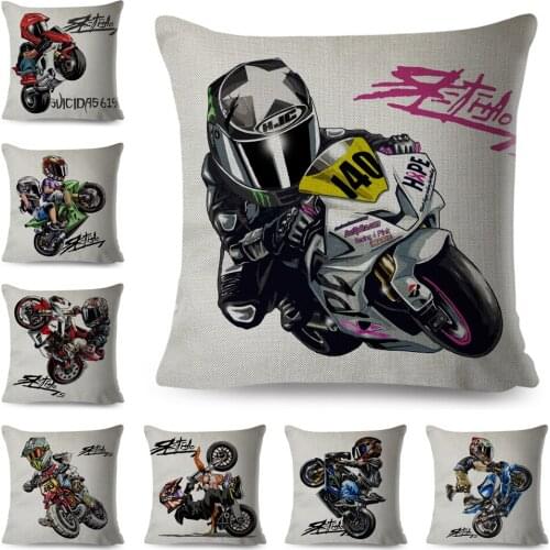 Cartoon Extreme Sports Motorcycle Cushion Cover Mobile Bike Pillow Covers Linen Pillow Case for Sofa Home Decor Car Pillowcase