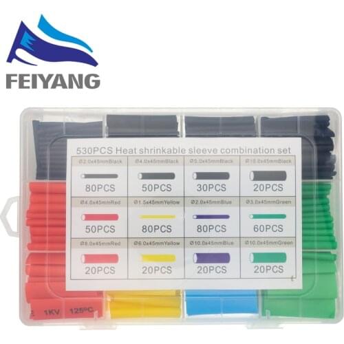 530ps colour boxed heat shrinktubing 2:1 electronic DIY kit, insulated polyolefin sheathed shrink tubing cables and cables tube