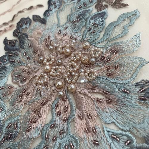 High Class Exquisite Flower Heavy Crystals Beads Embroidery Lace Fabric Soft Tulle with Pearls Mesh For Lady Dresses Wholesale