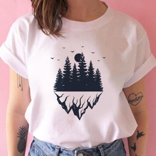 Woman mountain Tree Printed Harajuku Summer Tshirts Great wave and Sunrise Printed Women T Shirt Aesthetic Tshirts