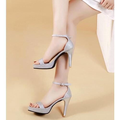 2021 New Summer Ladies High Heels Wedding Party Sandals Open Toe Ankle Straps Chunky High Heels Rhinestone Platform Sandals