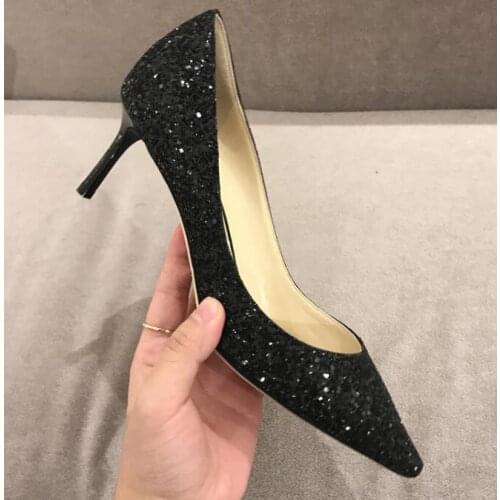 Moraima Snc Newest Glitter Embellisehd High Heel Shoes Woman Pointed Toe Party Wedding Heels Shallow Thin Heels Dress Shoe