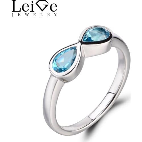 Leige Jewelry Swiss Blue Topaz Ring 925 Sterling Silver for Women Pear Cut Gem Romantic Wedding Infinity Rings Engagement Gifts