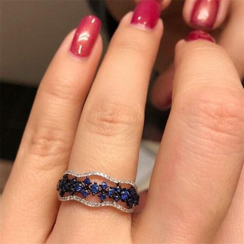 Popular Fashion Crystal Geometric Blue Wedding Ring For Women Party Engagement Famale Rings Jewelry Hand Accessories Size 5-12