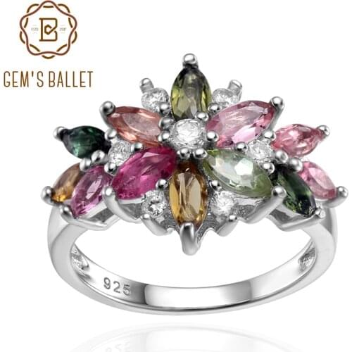 GEMS BALLET Real 925 Sterling Silver Tourmaline Rings For Women Natural Gemstone Ring Romantic Gift Engagement Jewelry