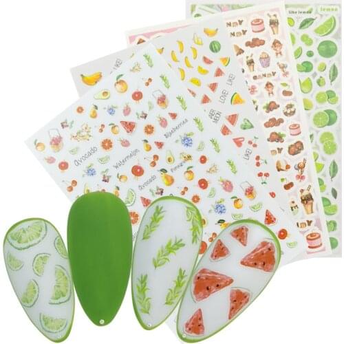 1 Sheet 3D Adhesive Nail Slider Sticker Fruit Cake Lollipop Ice Cream Design Decals Manicure Nail Art Decoration Tattoos